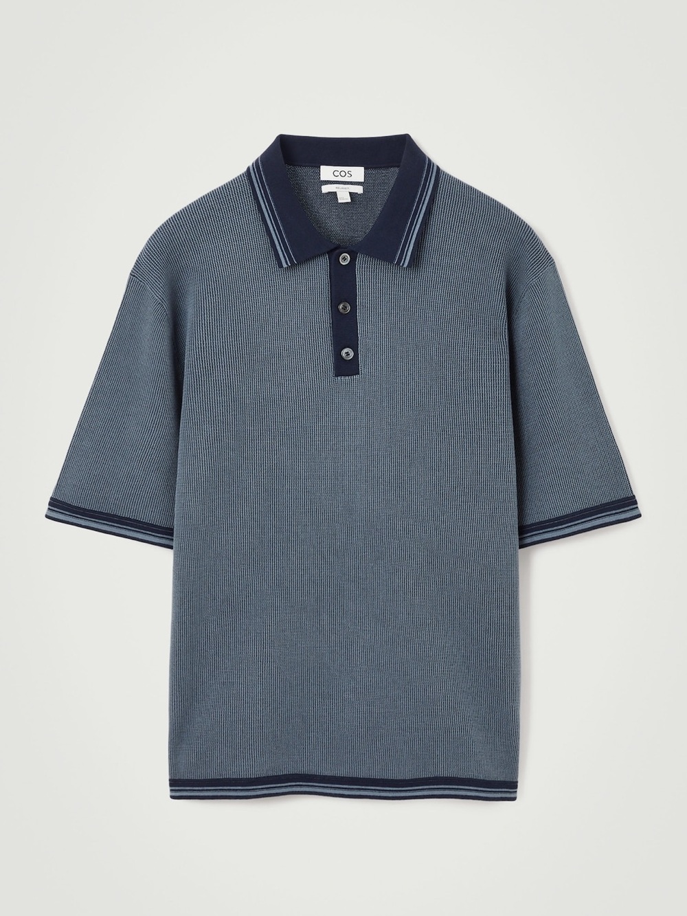 COS Men's Blue Short-Sleeve Waffle Knit Polo Size L